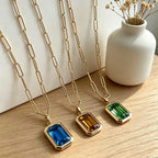 Emerald-Cut Crystal Pendant Necklace