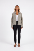 Black and cream gingham cropped zip jacket — front