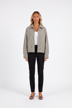 Black and cream gingham cropped zip jacket — front