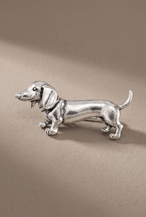 DropIQ antiqued silver-tone dachshund brooch