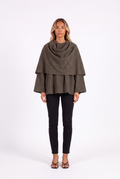 Draped Scarf-Collar Cape Jacket in dark khaki — front