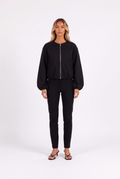 Cropped zip-up bomber jacket in Black — front